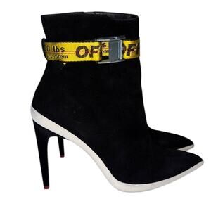 Off White C/O Virgil Abloh Industrial Black White Suede Ankle Boots Size 40